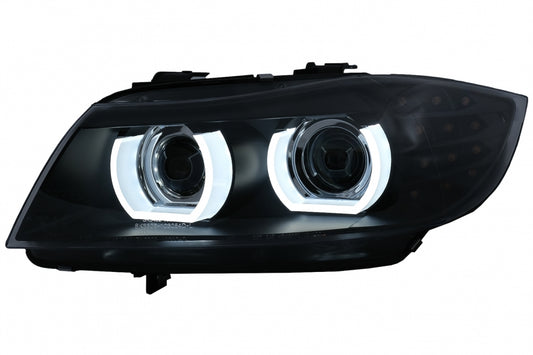 3D Angel Eyes LED DRL Xenon Headlights Black for BMW 3 Series E90 E91 LCI (2008–2011)
