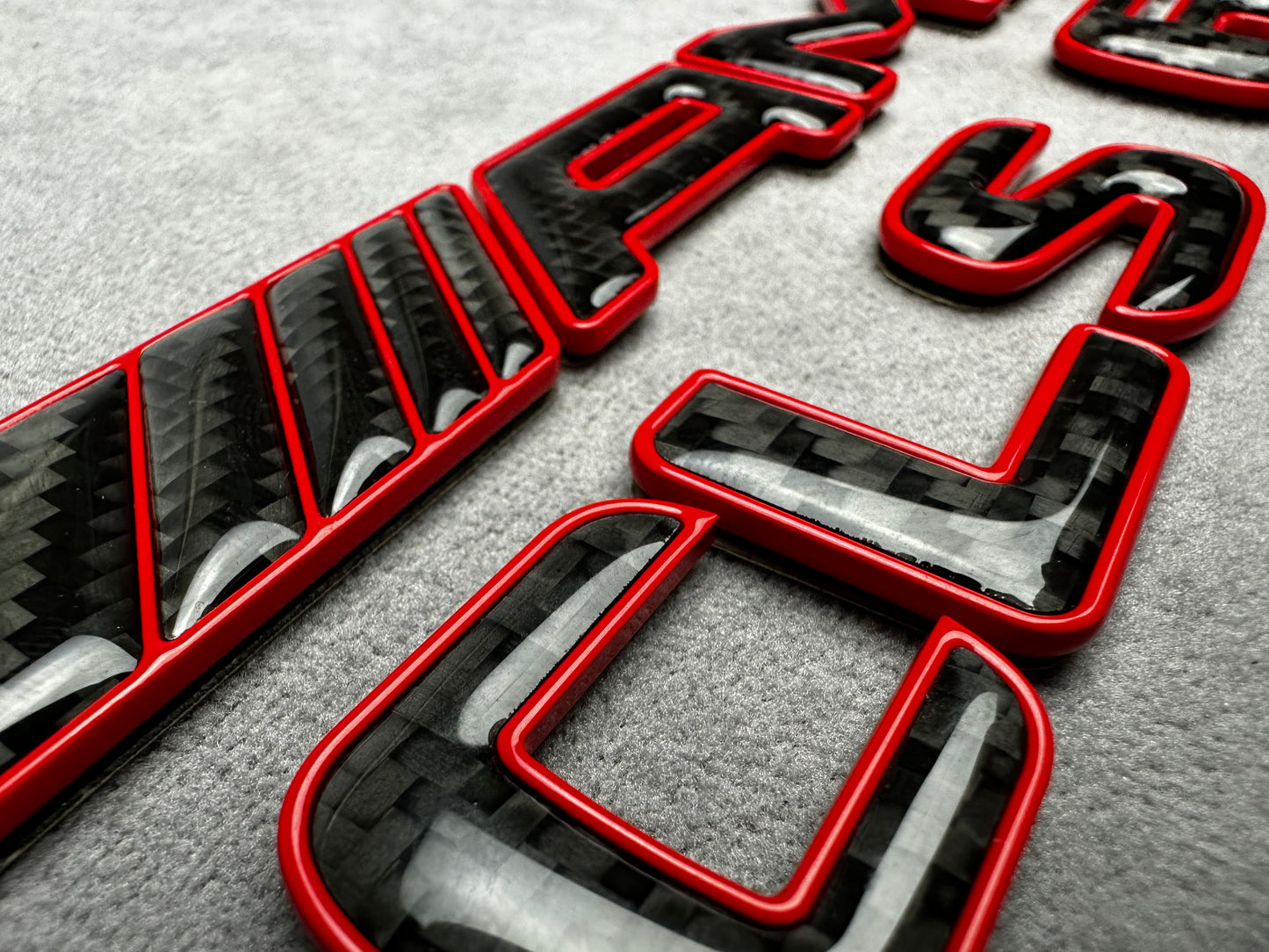 AMG CLS 63 red metal with carbon emblem badge for Mercedes, for rear trunk upgrade