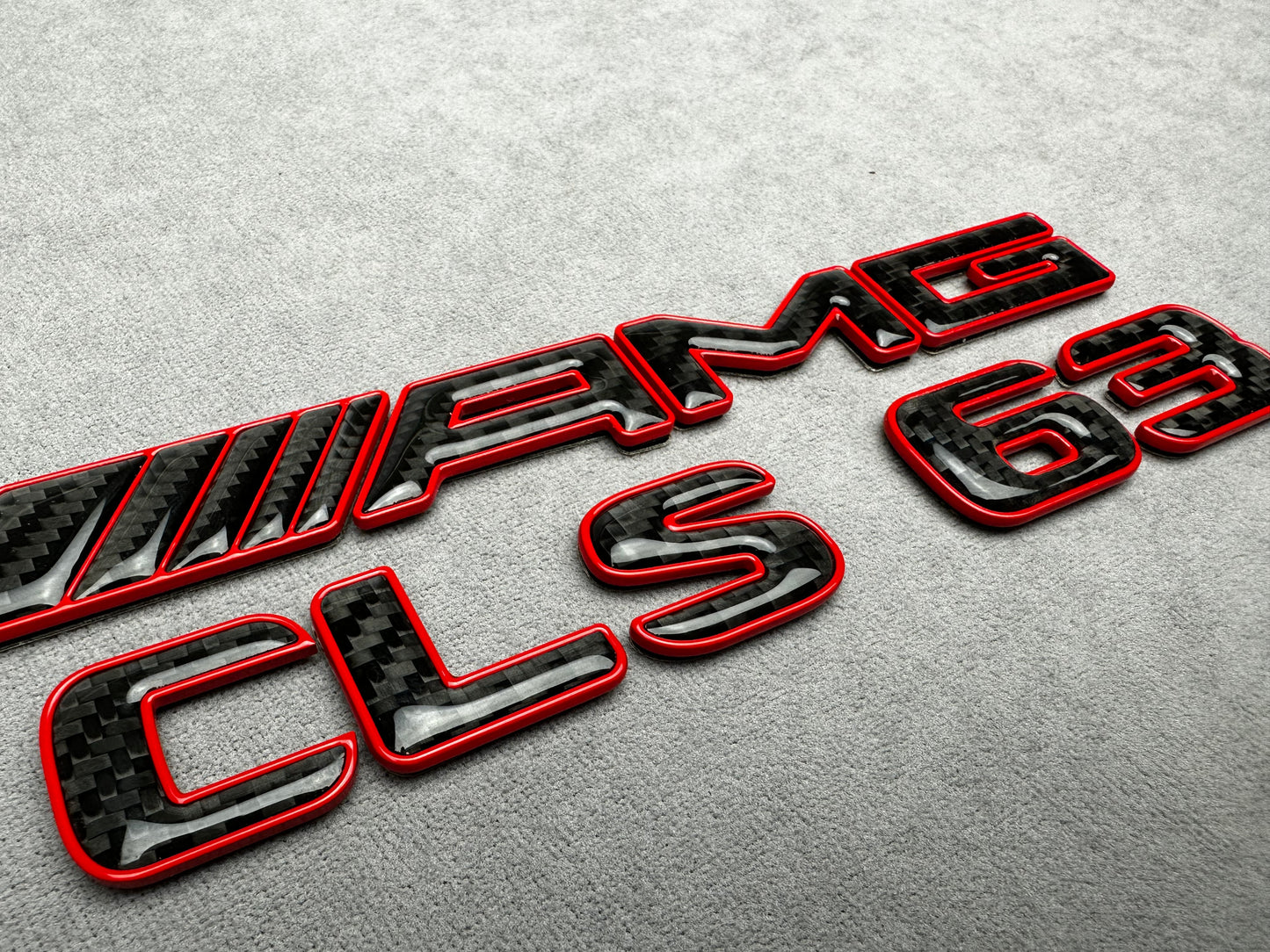 AMG CLS 63 Red Metal with Carbon Emblem Badge for Mercedes