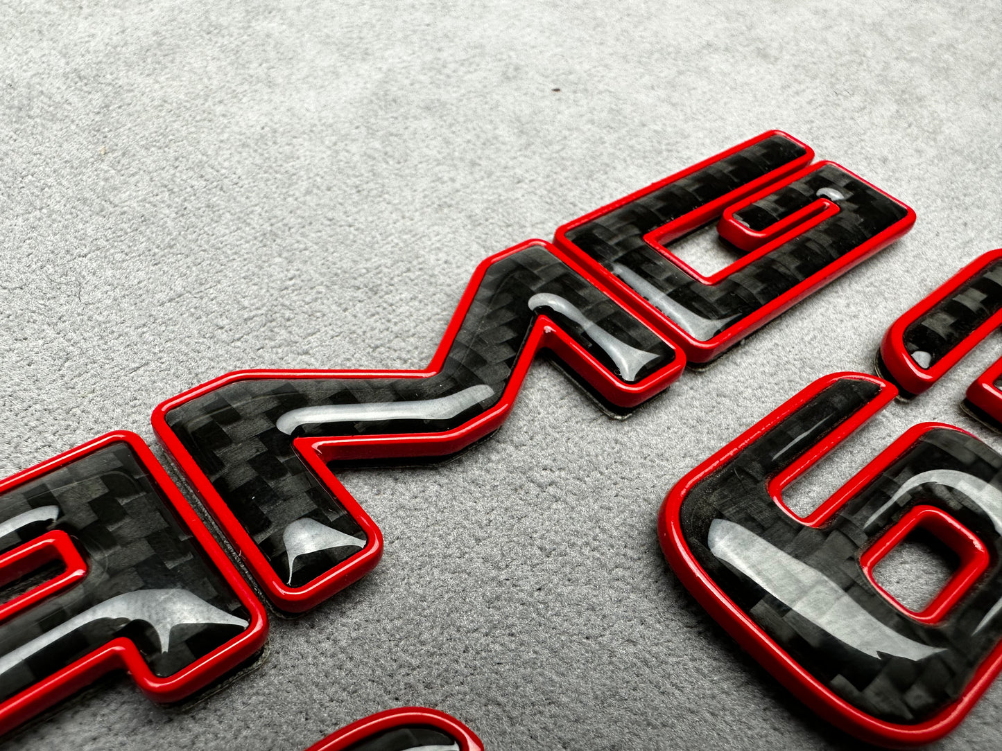AMG CLS 63 red metal with carbon emblem badge for Mercedes, for rear trunk upgrade