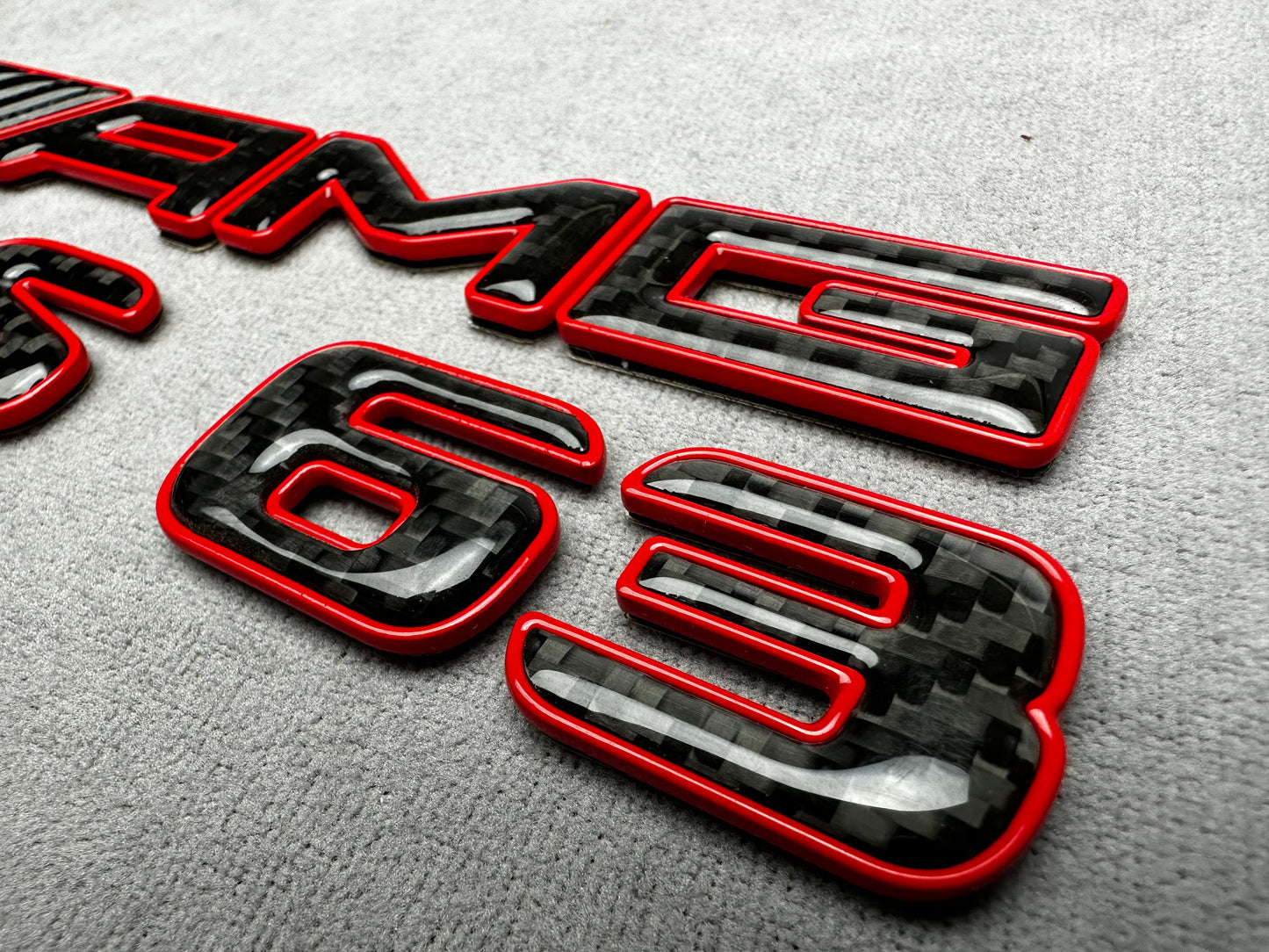 AMG CLS 63 red metal with carbon emblem badge for Mercedes, for rear trunk upgrade