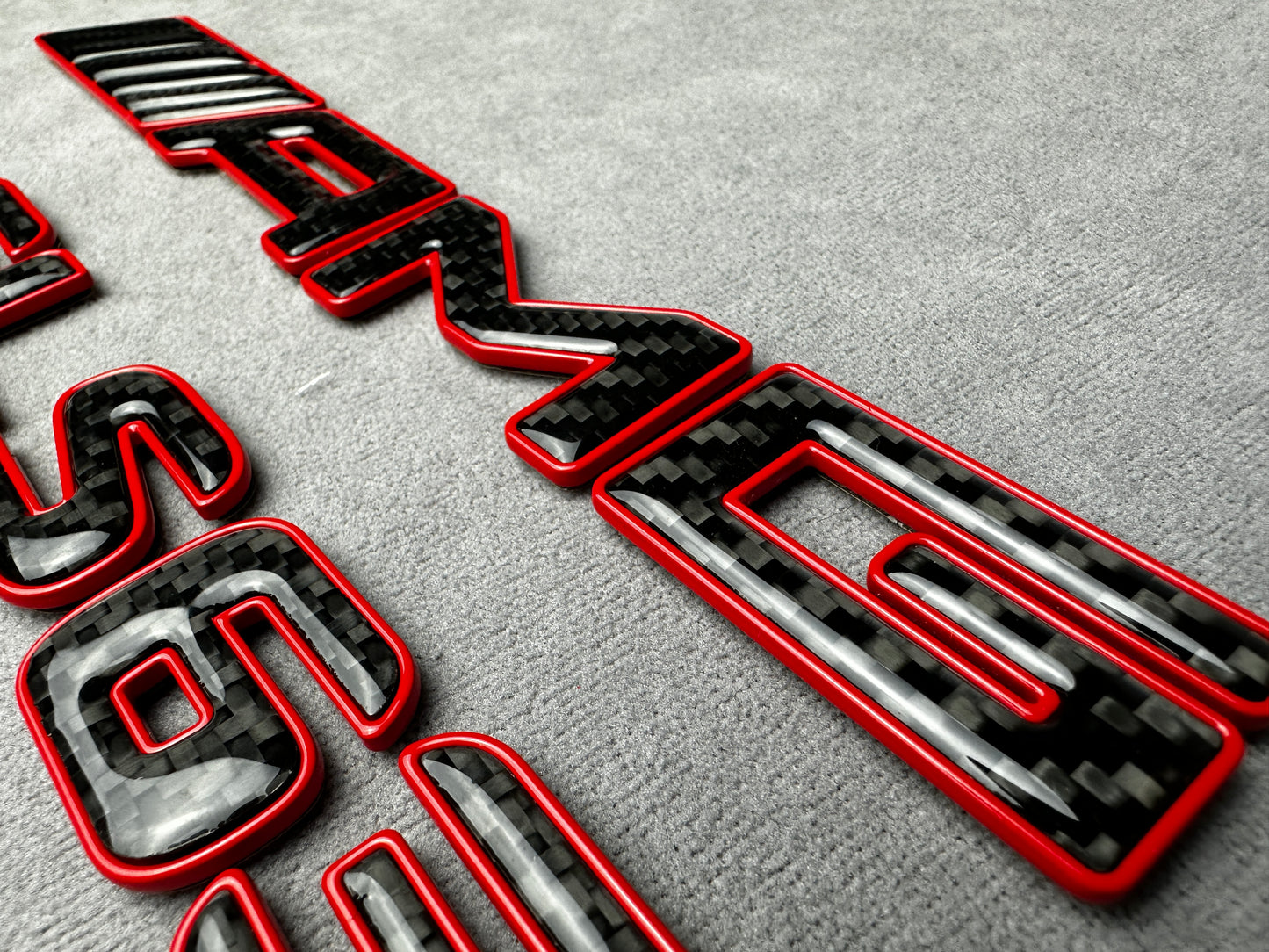 AMG CLS 63 red metal with carbon emblem badge for Mercedes, for rear trunk upgrade