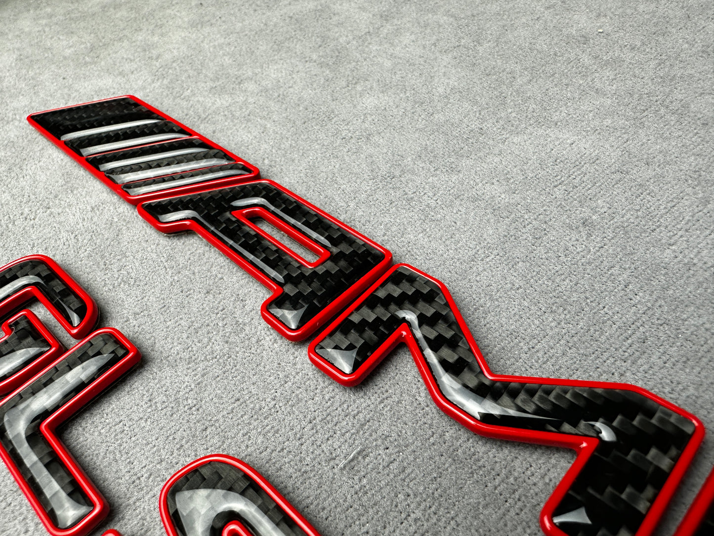 AMG CLS 63 red metal with carbon emblem badge for Mercedes, for rear trunk upgrade
