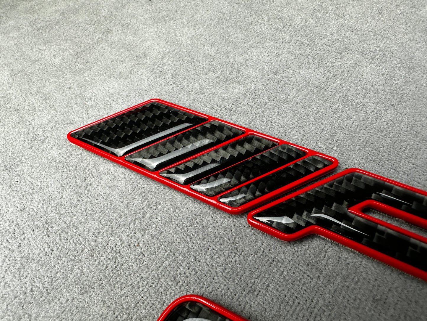 AMG CLS 63 red metal with carbon emblem badge for Mercedes, for rear trunk upgrade