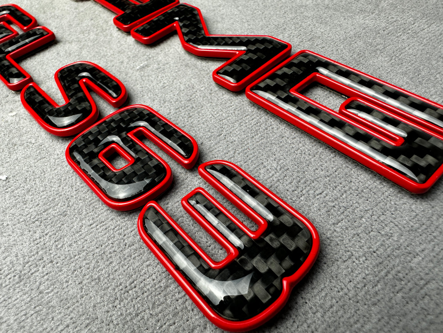 AMG CLS 63 red metal with carbon emblem badge for Mercedes, for rear trunk upgrade
