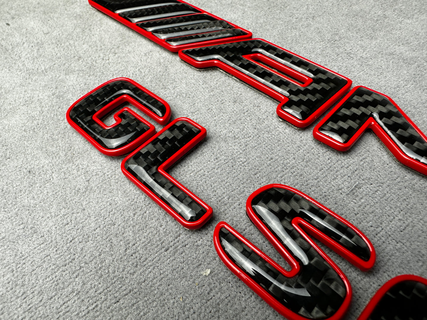 AMG CLS 63 red metal with carbon emblem badge for Mercedes, for rear trunk upgrade