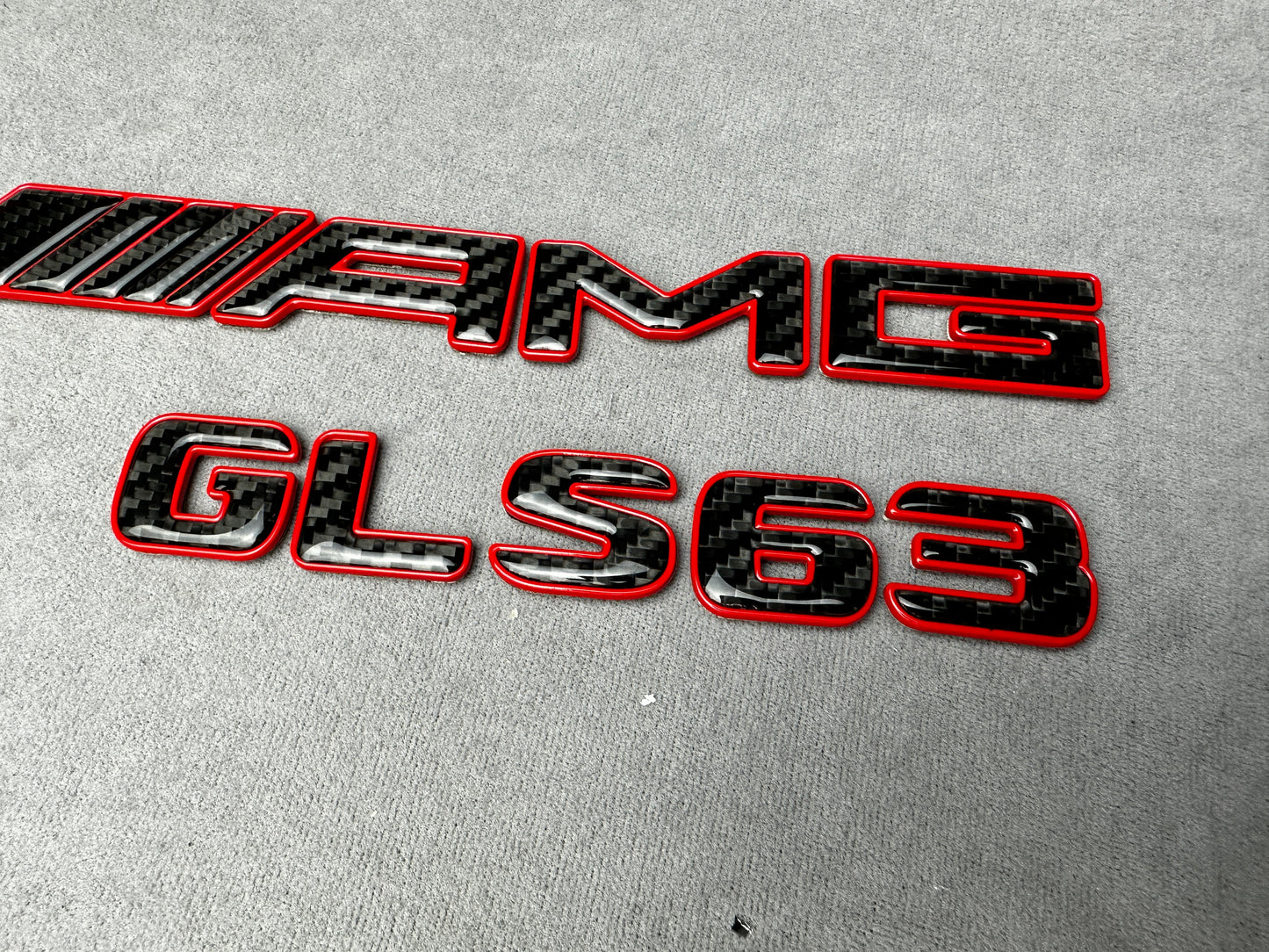 AMG CLS 63 red metal with carbon emblem badge for Mercedes, for rear trunk upgrade