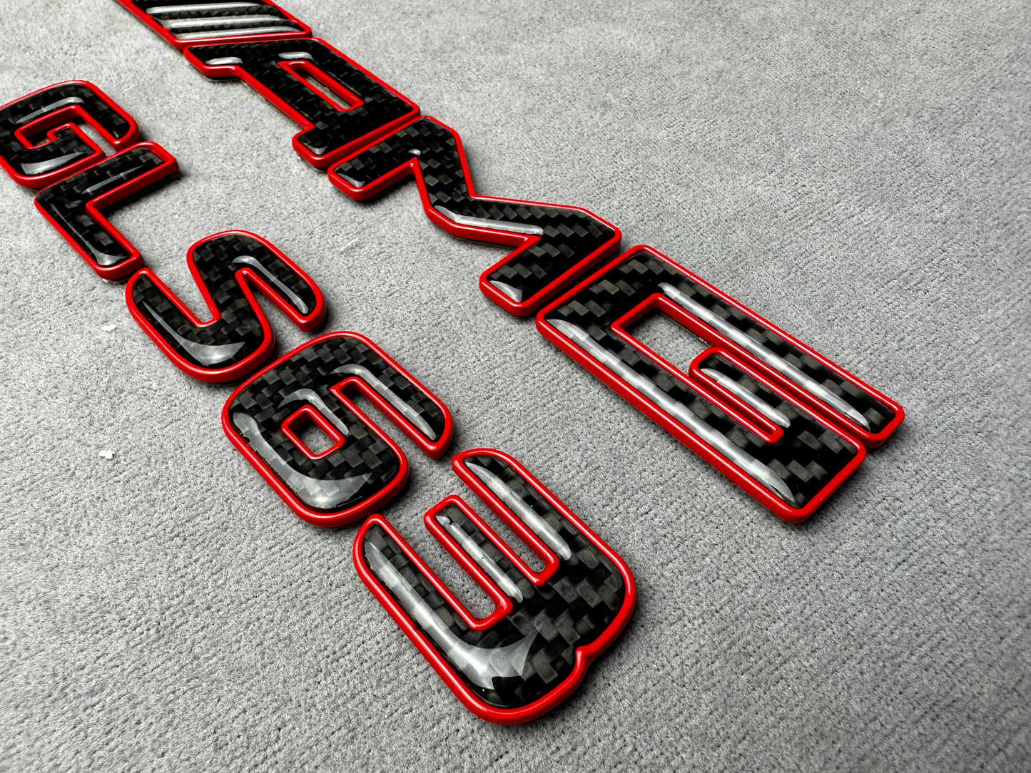 AMG CLS 63 red metal with carbon emblem badge for Mercedes, for rear trunk upgrade