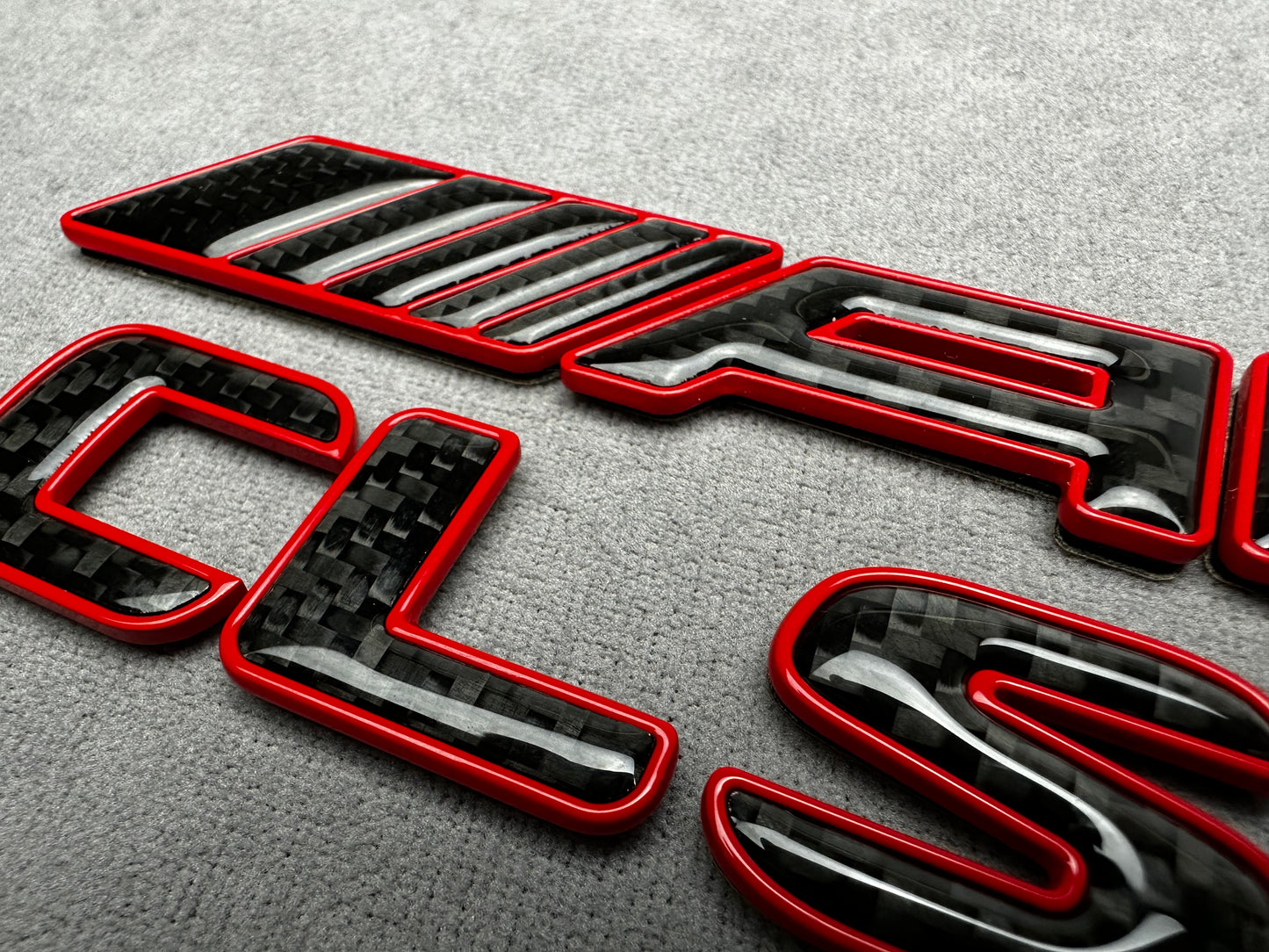 AMG CLS 63 red metal with carbon emblem badge for Mercedes, for rear trunk upgrade