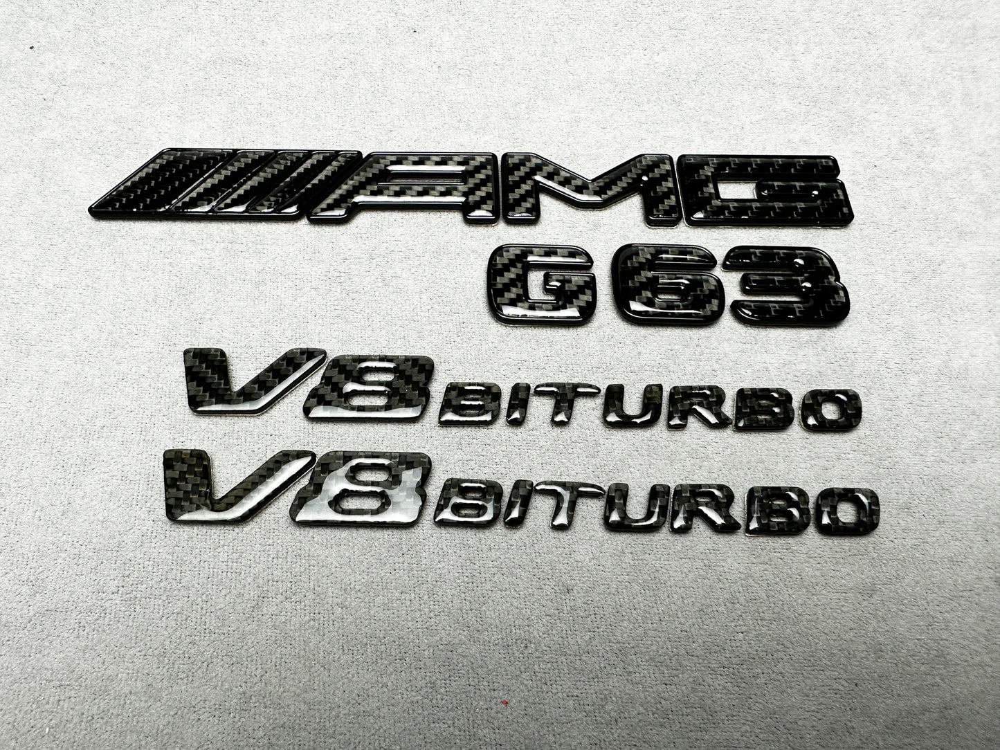 AMG G63 V8 Biturbo full carbon badge emblem for Mercedes G-Wagon W465, premium carbon fiber finish