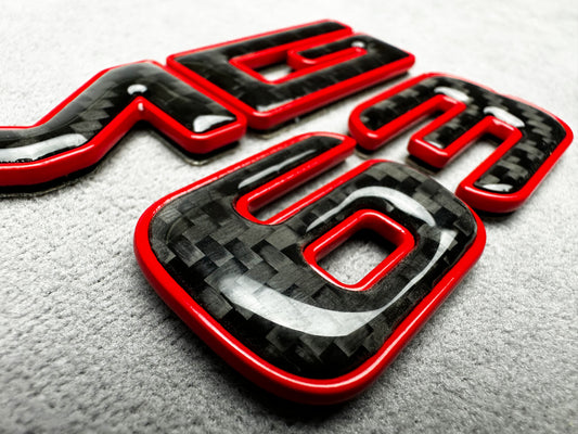 AMG S63 red metal with carbon emblem badge for Mercedes-Benz S-Class, rear trunk, high-quality design