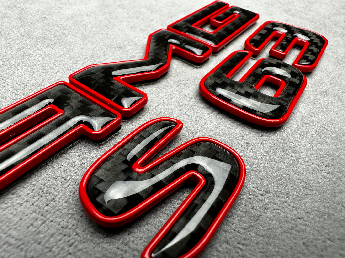 AMG S63 red metal with carbon emblem badge for Mercedes-Benz S-Class, rear trunk, high-quality design