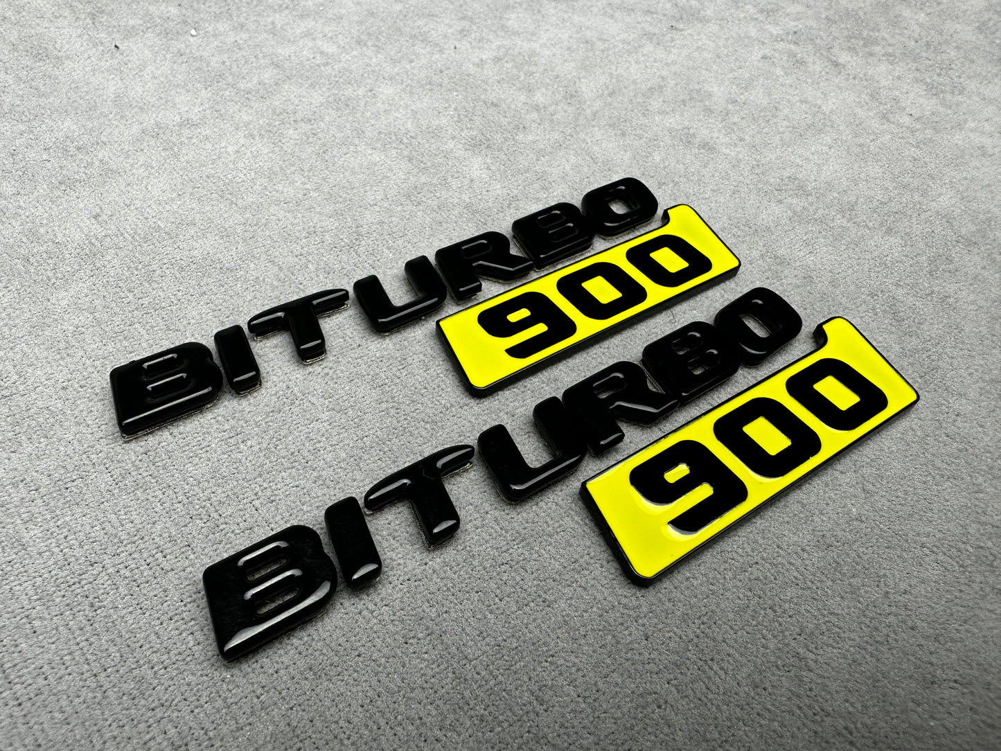Biturbo 900 black yellow side badges emblems for Mercedes ā premium metallic finish and easy installation