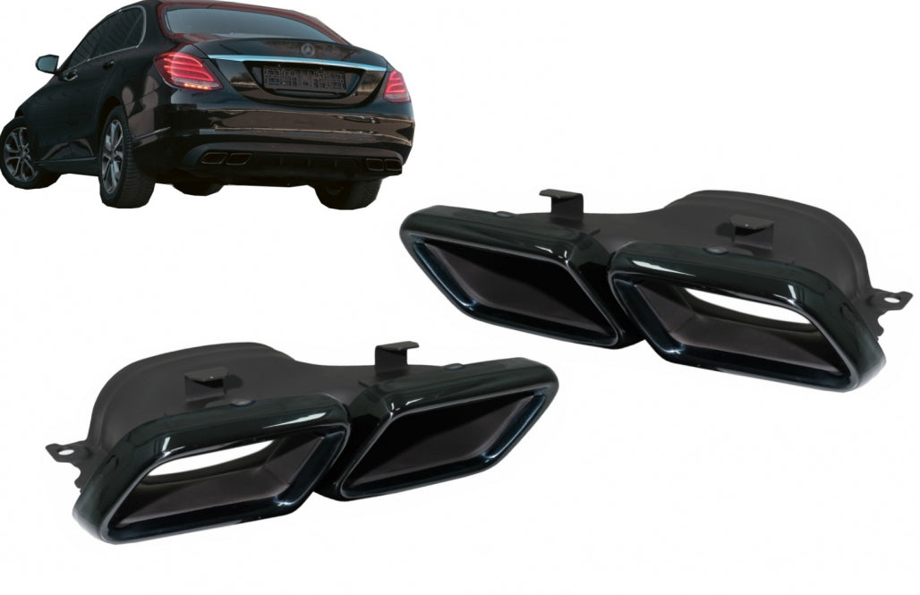 Black Emerald Exhaust Muffler Tips for Mercedes C-Class W205 W213 W222 GLC GLE (2014-Up)