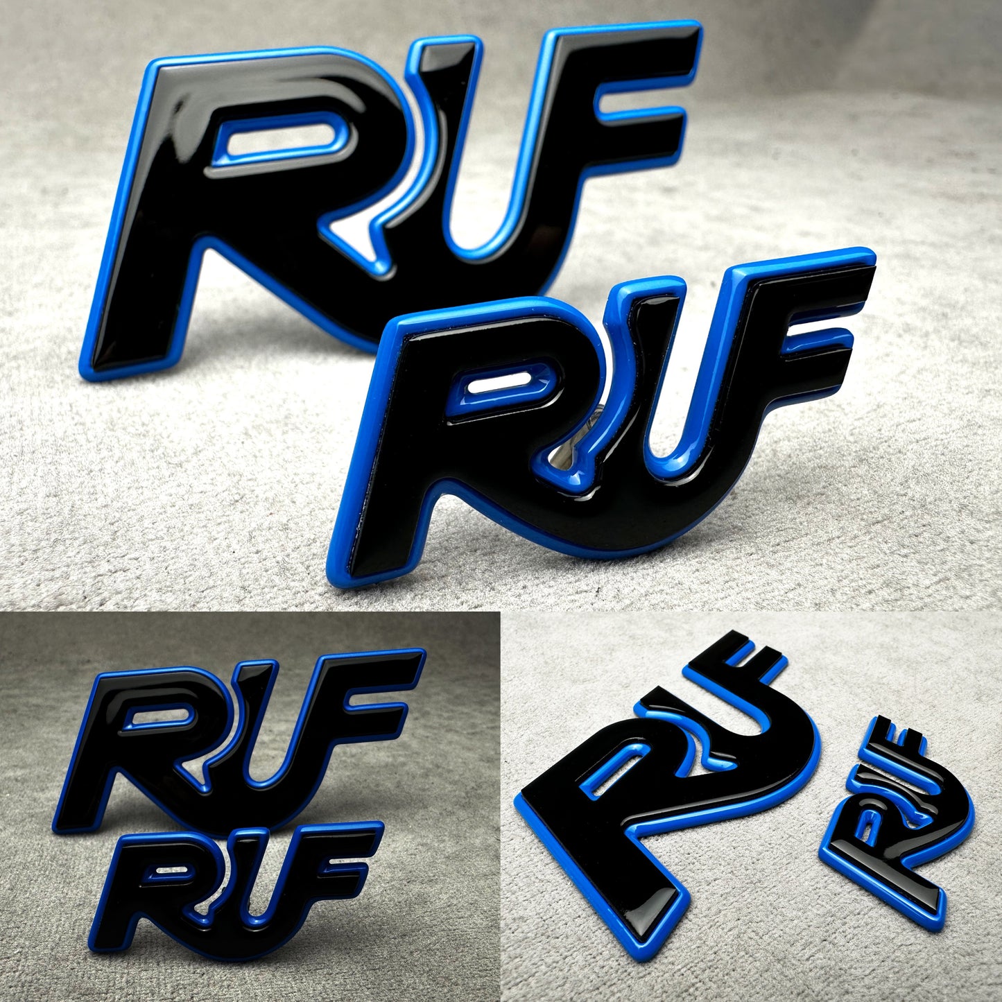 Black with blue RUF emblems badges set for Porsche 911 997 996 993 964 930 Turbo