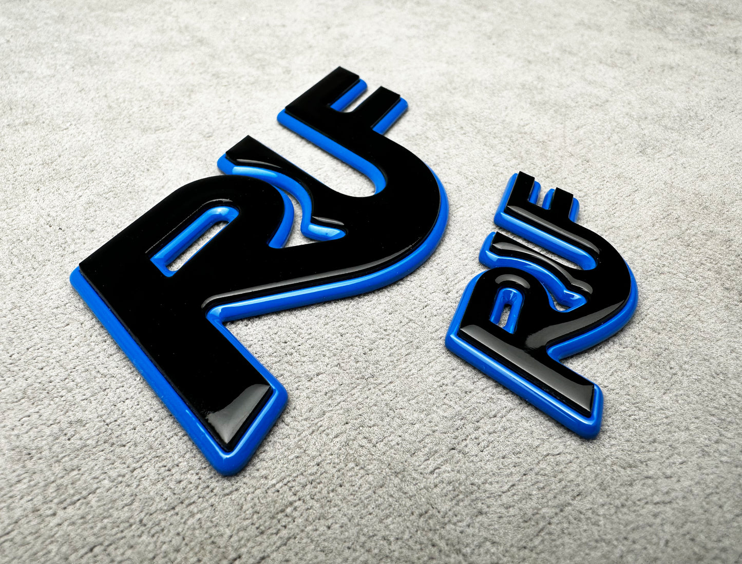 Premium black and blue metal RUF emblem for Porsche Turbo customization