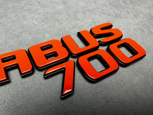 Brabus 700 emblem badge metallic orange with black for Mercedes rear trunk
