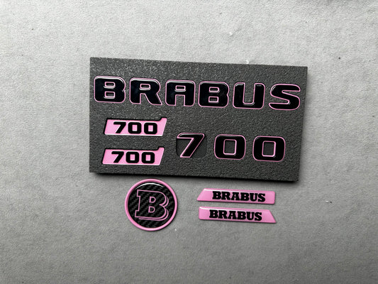Brabus 700 metallic emblem badge set light pink with black for Mercedes rear trunk