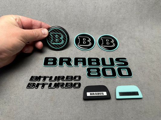 Brabus 800 Biturbo Tiffany Blue Metal Emblem Badge Set for Mercedes GT – premium quality exterior upgrade