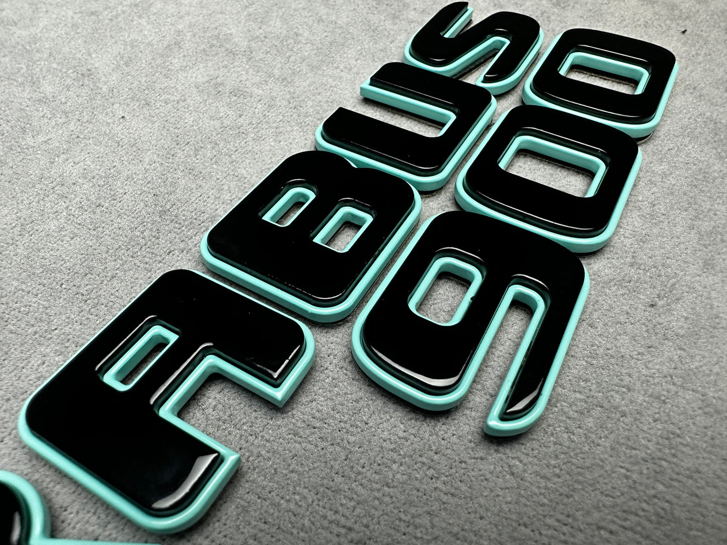 Brabus 900 Tiffany blue metallic emblem badge with black accents for Mercedes rear trunk, premium quality, easy installation