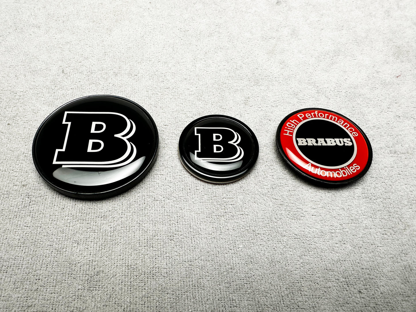 Brabus AMG red front emblem set for Mercedes W223 – front, hood, and trunk