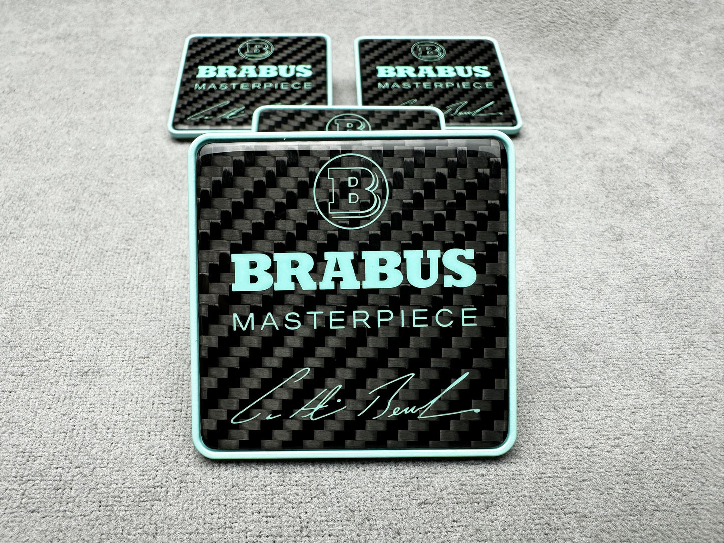 Set of 4 Brabus Masterpiece seat emblems for a luxury Mercedes interior upgrade