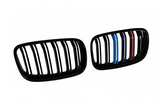 Double Slat Kidney Grilles Black Lacquer with M Decoration for BMW X5 E70 (2007-2013) X6 E71 (2008-2011)