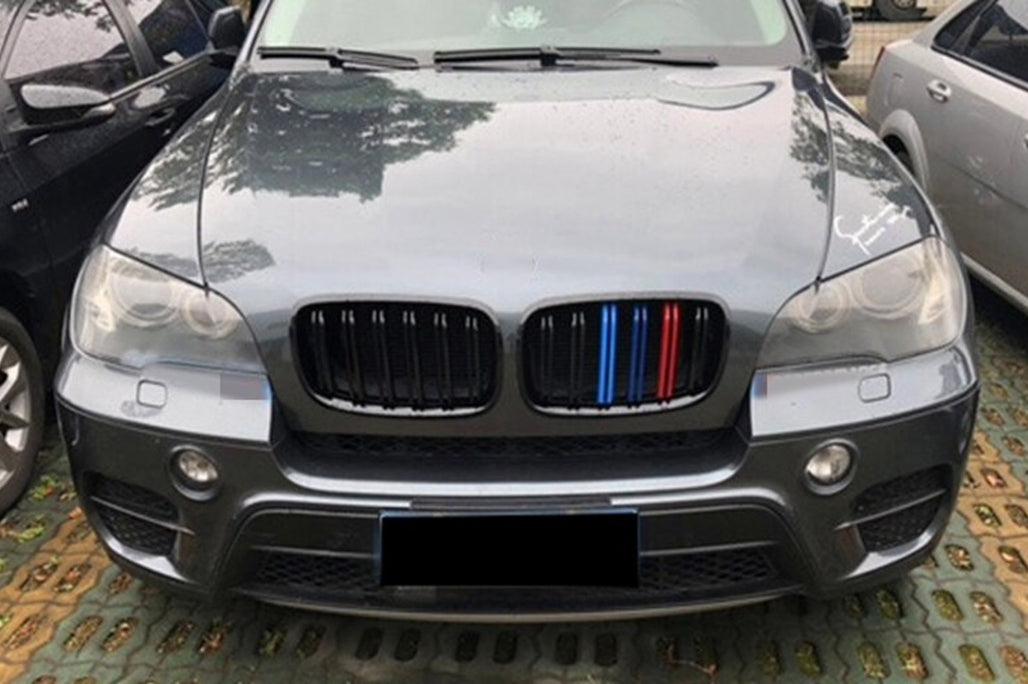 Double Slat Kidney Grilles Black Lacquer with M Decoration for BMW X5 E70 (2007-2013) X6 E71 (2008-2011)