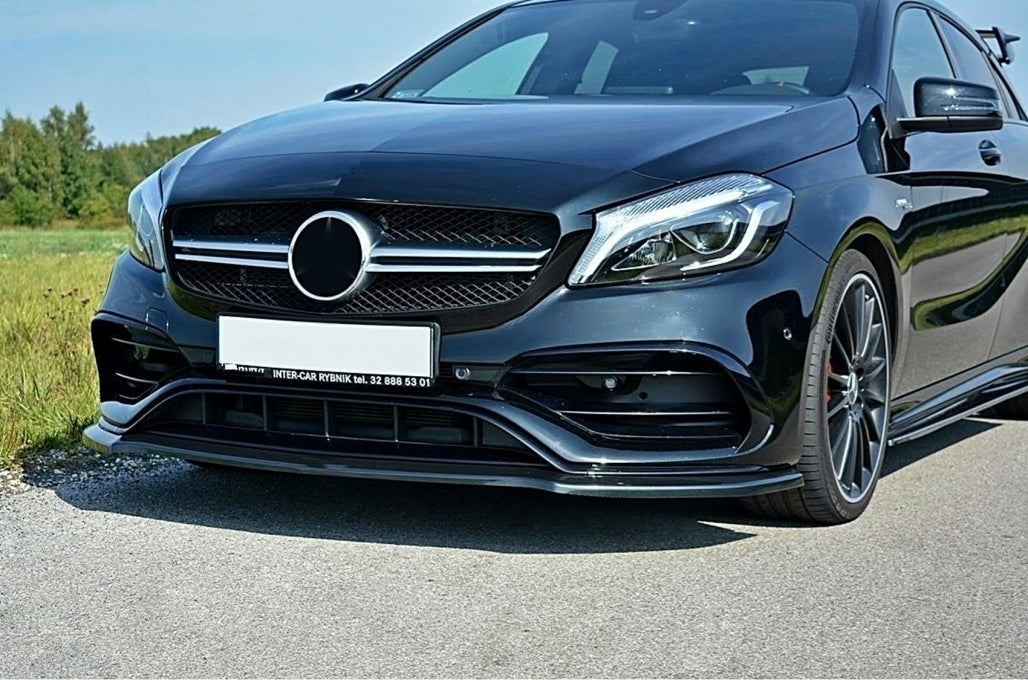 Front Bumper Lip Extension Piano Black for Mercedes A-Class W176 AMG Facelift (2015–2018)