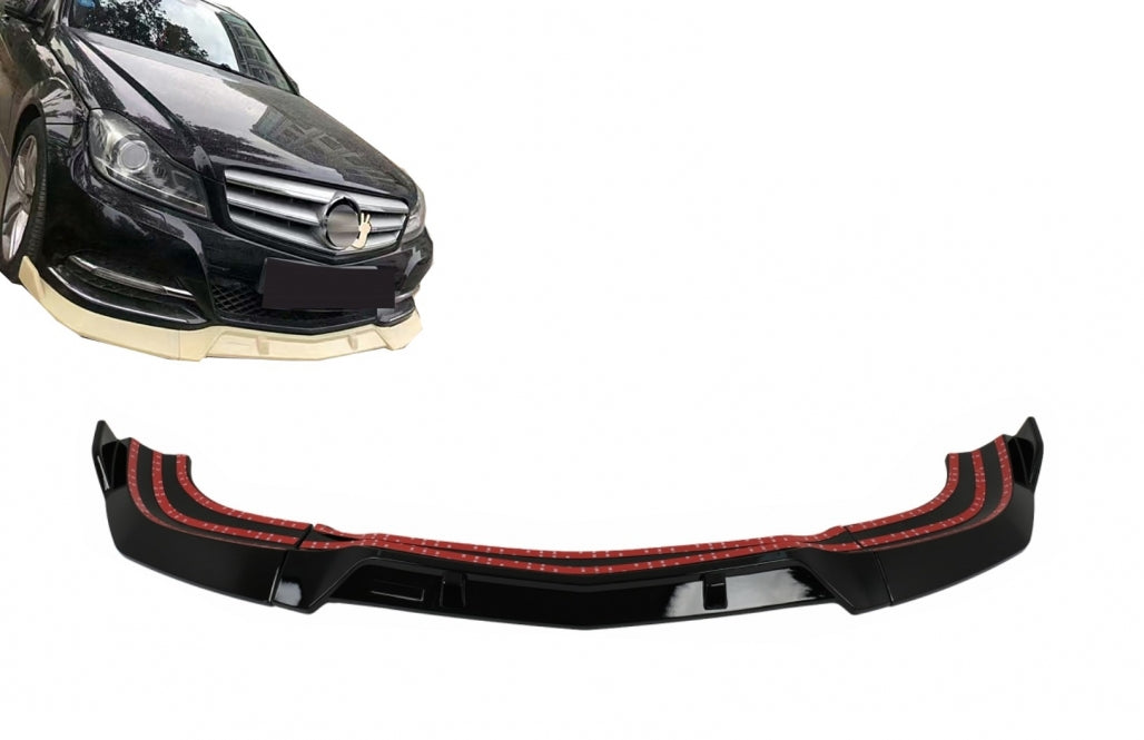 Front Bumper Lip Piano Black for Mercedes C-Class W204 S204 C204 Facelift (2011–2015)