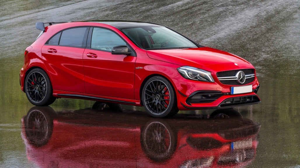 Front Bumper Splitters A45 Design Piano Black for Mercedes A-Class W176 Facelift (2015–2018)