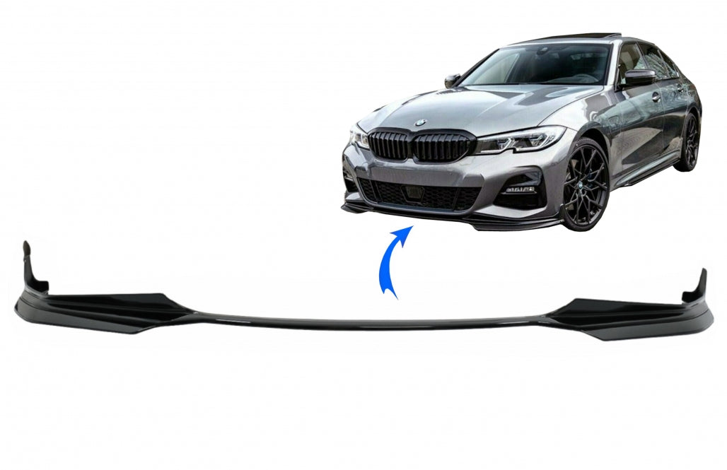 Front Bumper Spoiler Lip M Sport Piano Black for BMW 3 Series G20 G21 (2018–2022)