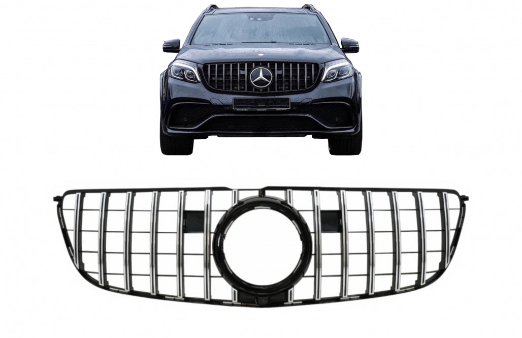 Front Central Grille GTR Design Black Chrome for Mercedes GLS X166 Facelift (2016–2018)