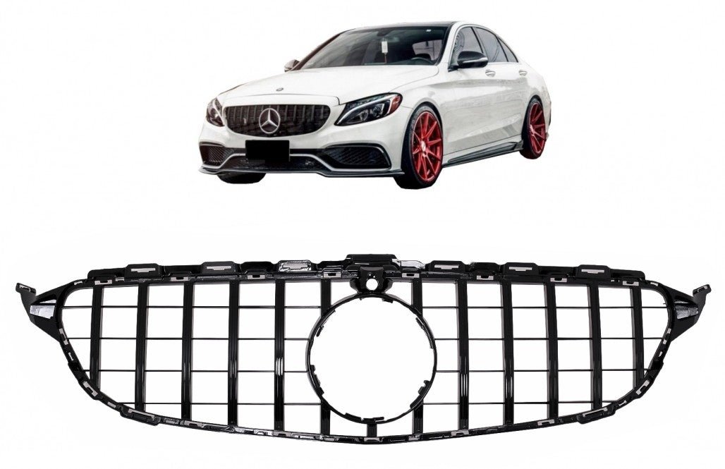 Front Grille GT-R Panamericana Black with 360 Camera for Mercedes C-Class W205 S205 C205 A205 (2014–2018)
