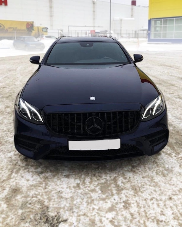 Front Grille GT-R Panamericana Full Piano Black for Mercedes E-Class W212 S212 Facelift (2013–2016)