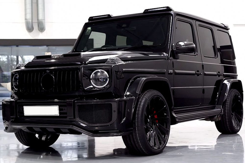 Front Grille GT-R Panamericana Piano Black Design with Headlights Covers for Mercedes G-Class W464 W463A G63 AMG (06.2018–Up)