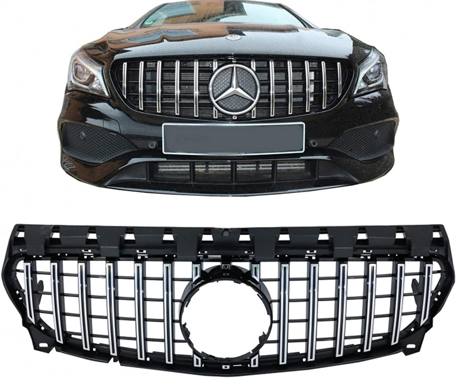Front Grille Panamericana GT-R Design Black Chrome for Mercedes CLA C117 X117 W117 Facelift (2016–2018)