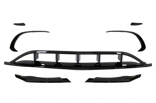 Front Splitters with Central Grille A45 Panamericana Piano Black for Mercedes A-Class W176 Facelift (2015–2018)