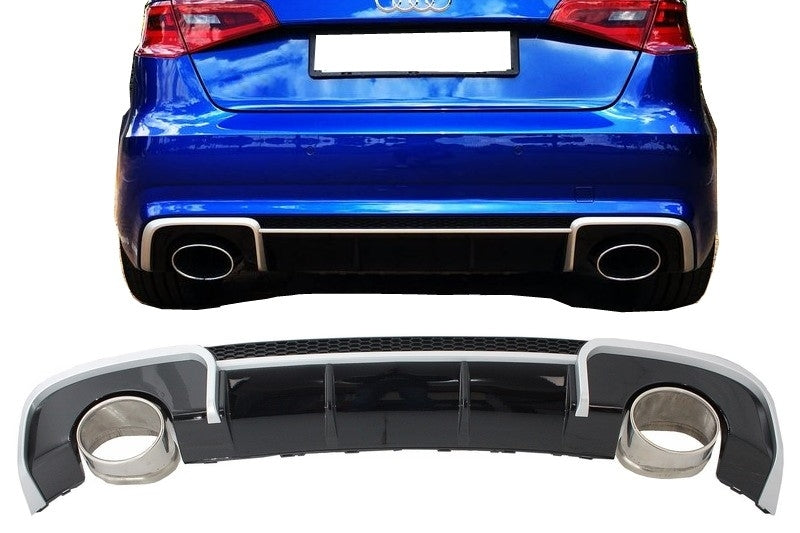 RS3 Style Rear Bumper Diffuser with Exhaust Tips for Audi A3 8V Hatchback / Sportback (2012–2015)