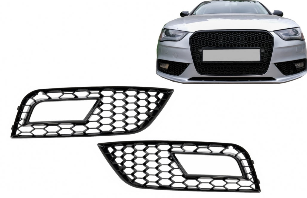 RS4 Design Fog Lamp Covers Piano Black for Audi A4 B8 Facelift (2012–2015)