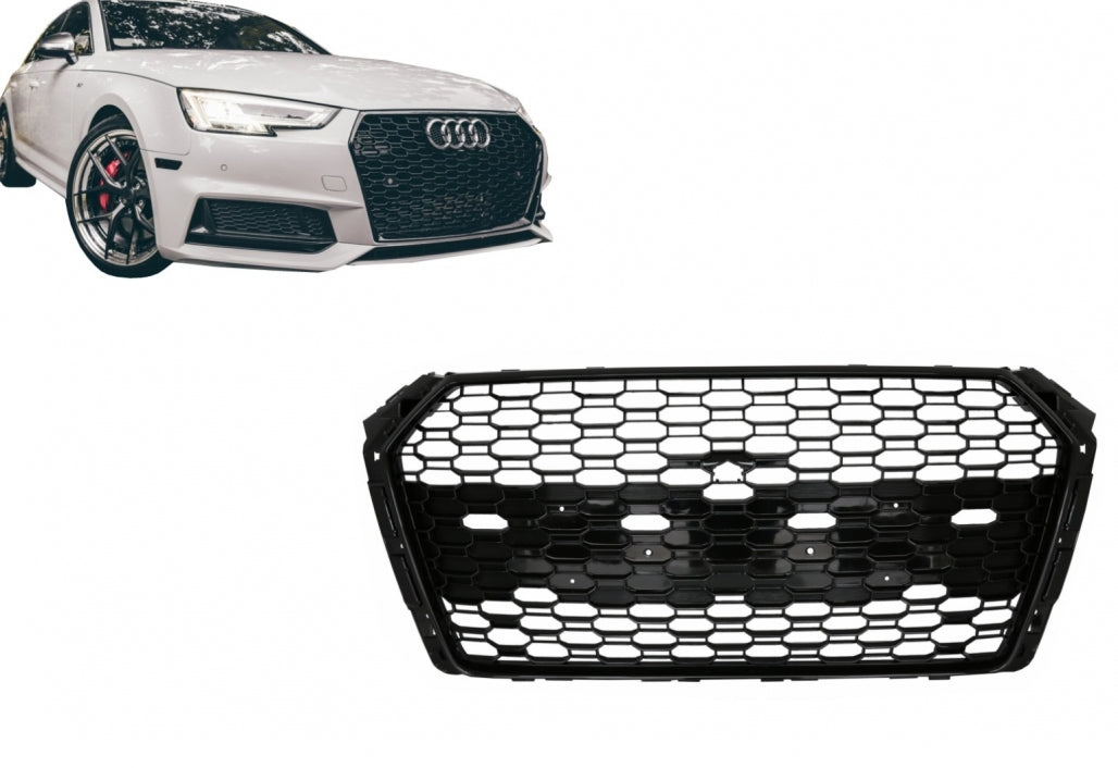 RS Design Badgeless Front Grille Piano Black for Audi A4 B9 8W Sedan / Avant (2016–2018)