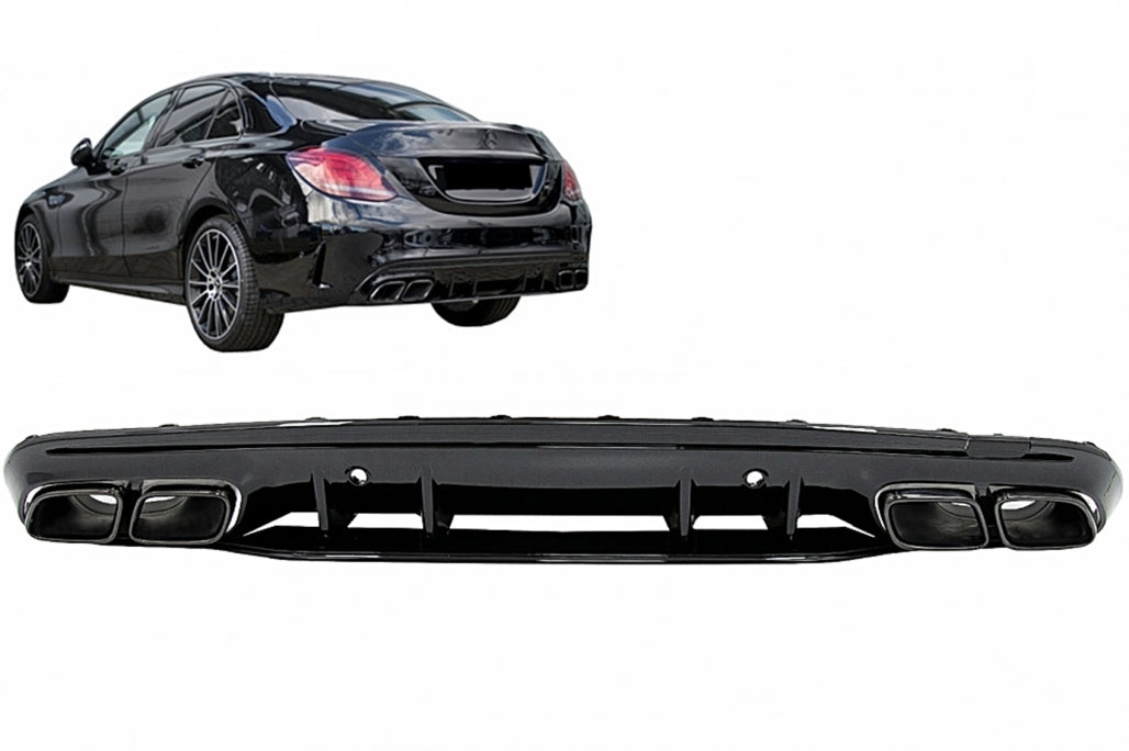 Rear Bumper Diffuser C63S Design with Black Exhaust Tips for Mercedes C-Class W205 S205 AMG Line (2014–2020)