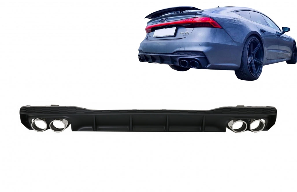 Rear Bumper Diffuser with Exhaust Tips S7 RS7 Design for Audi A7 4K8 S-Line (2018–Up)