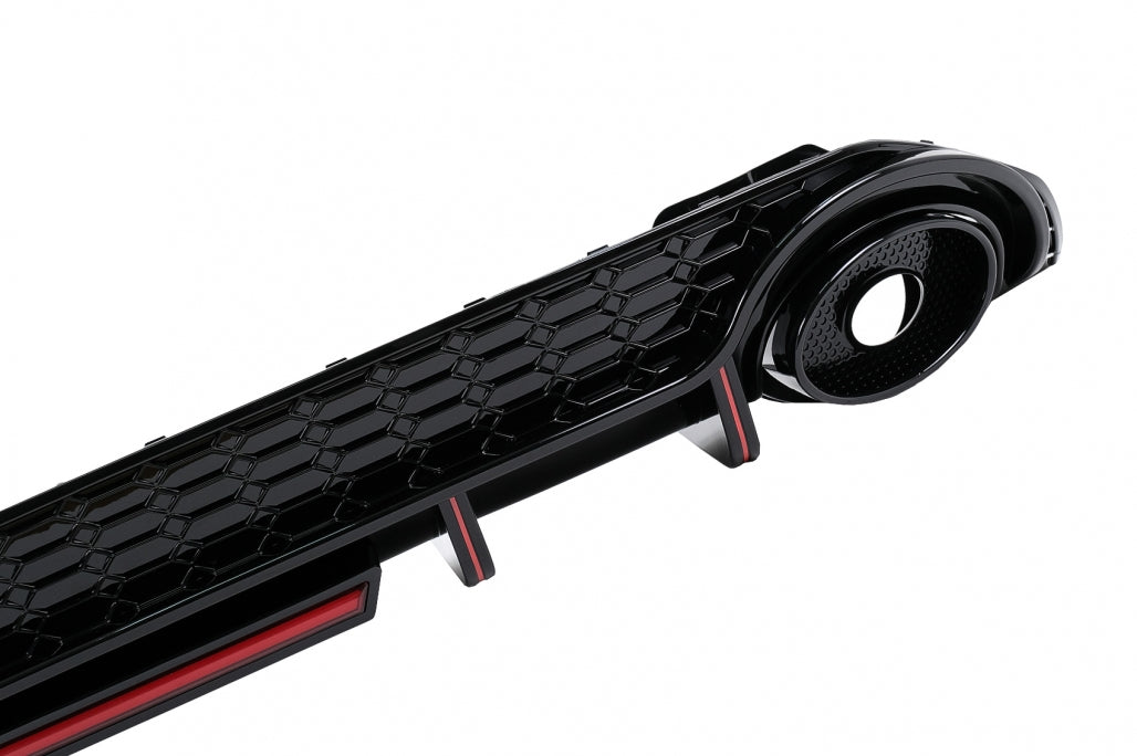 Rear Bumper Valance Diffuser compatible with Audi A3 8Y Hatchback S-Line and S3 2020-up, aggressive sport design with brake light integration.