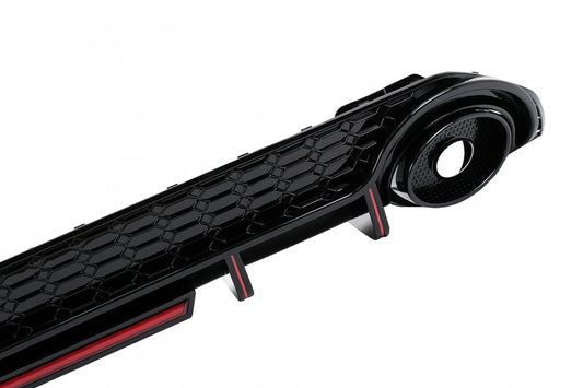 Rear Bumper Valance Diffuser compatible with Audi A3 8Y Hatchback S-Line and S3 2020-up, aggressive sport design with brake light integration.