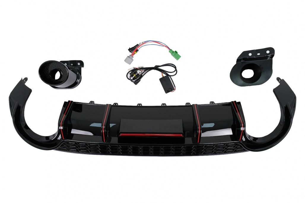 Rear Bumper Valance Diffuser compatible with Audi A3 8Y Sedan S-Line and S3 2020-up, aggressive design with brake light, premium plastic build.