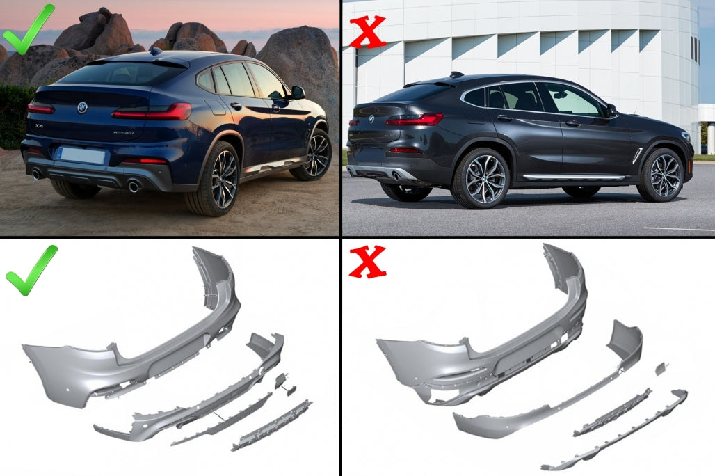 Rear Diffuser Double Outlet with Exhaust Tips Piano Black for BMW X4 G02 (2018-Up) M Sport