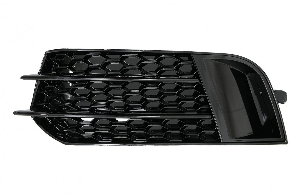 Side Grilles Fog Lamp Covers compatible with Audi A1 8X (2010–2015), RS1 Design in Piano Black, made of high-quality ABS plastic.