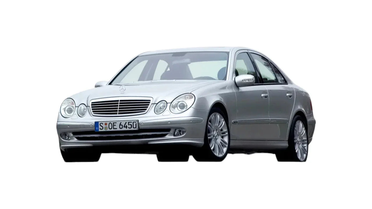 Mercedes-Benz E-Class Sedan W211 2003-2006 aftermarket styling parts, grilles, emblems, carbon fiber parts, spoilers, diffusers, and exterior accessories