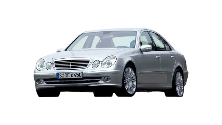 Mercedes-Benz E-Class Sedan W211 2003-2006 aftermarket styling parts, grilles, emblems, carbon fiber parts, spoilers, diffusers, and exterior accessories